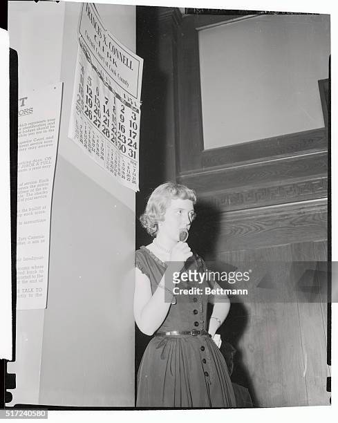 Maureen Ragen, fiancee of mail order heir Montgomery Ward Thorne who was found dead June 19th in his Chicago apartment, waits outside the hearing...
