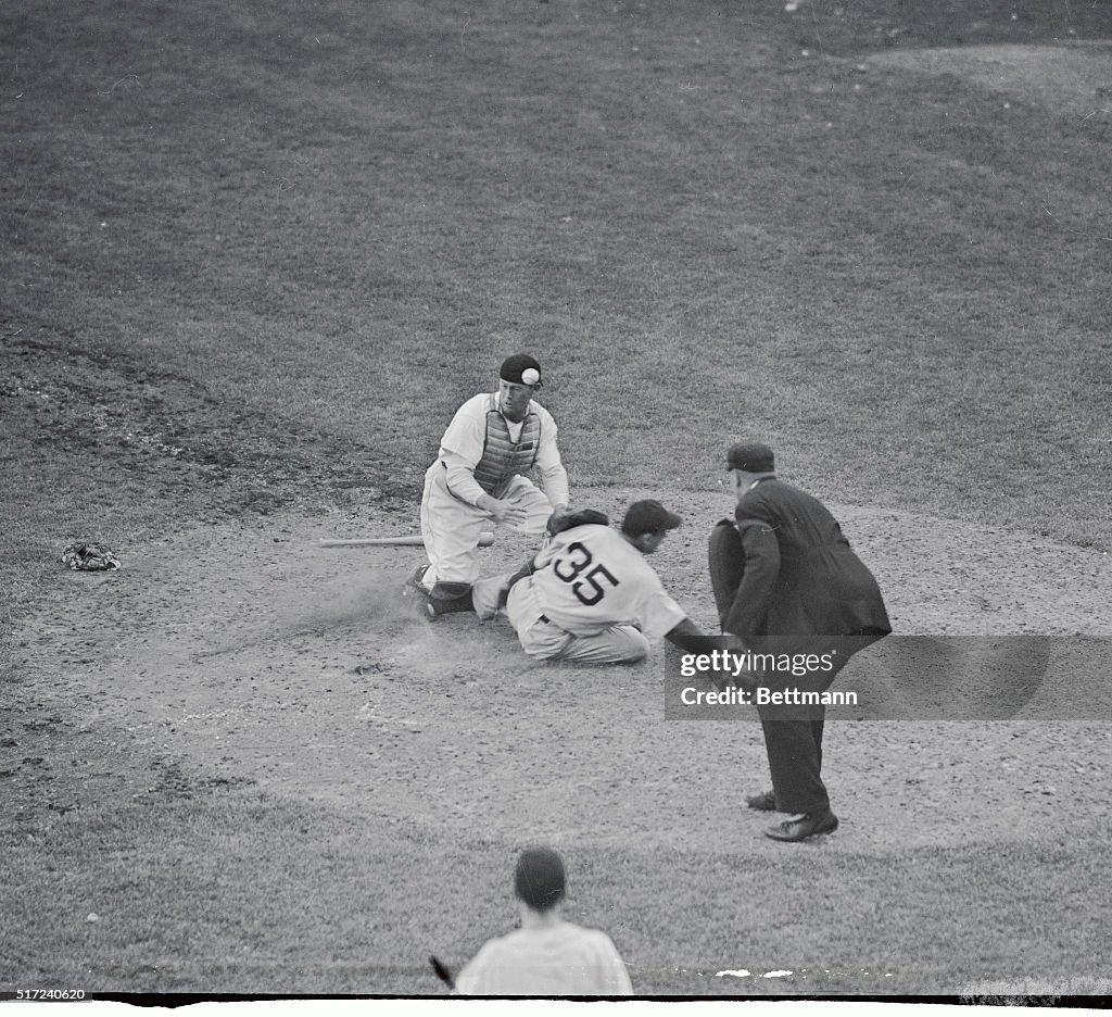 Yogi Berra Sliding into Home Plate