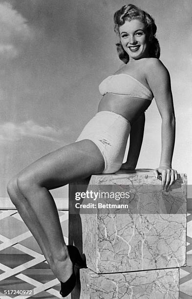 Young Marilyn Monroe Posing in a Two-Piece Bathing Suit