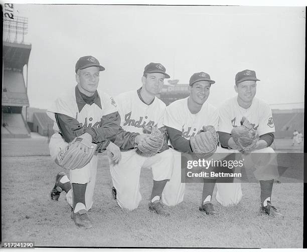 Typical Indian infield that will see action in the World Series includes : Al Rosen; George Strickland; Bobby Avila; and Vic Wertz. Avila took the...