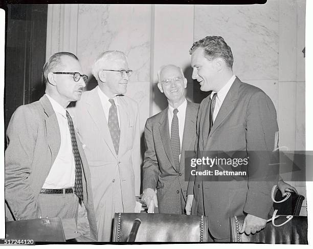 Senator Arthur Watkins, chairman of the Senate's Censure Committee, confers with attorneys as the committee prepared to resume its hearings following...