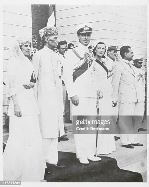Karachi, Pakistan-ORIGINAL CAPTION READS: Lord Louis Mountbatten and Mohammed Ali Jinnah , President of the Assembly and Governor General of the...