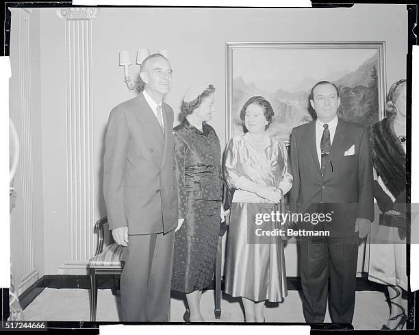 Governor elect Averall Harriman and Mrs. Harriman met Britain's Queen Mother Elizabeth at a luncheon in honor of her Majesty at the Waldorf Astoria....