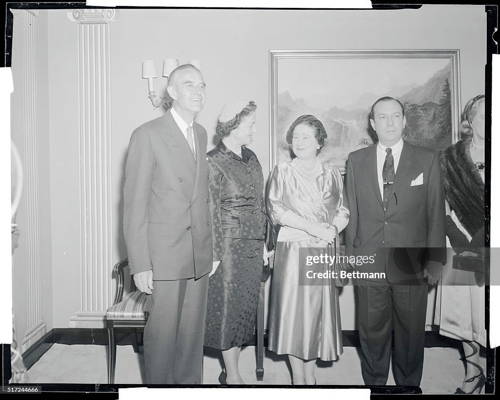 Mr. and Mrs. Averell Harriman Posing With Queen Mother Elizabeth