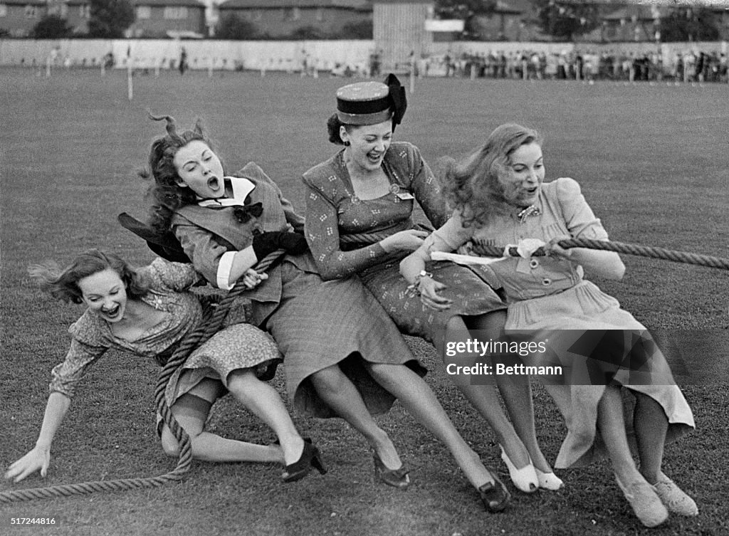 Movie Actresses in Tug-O-War Event