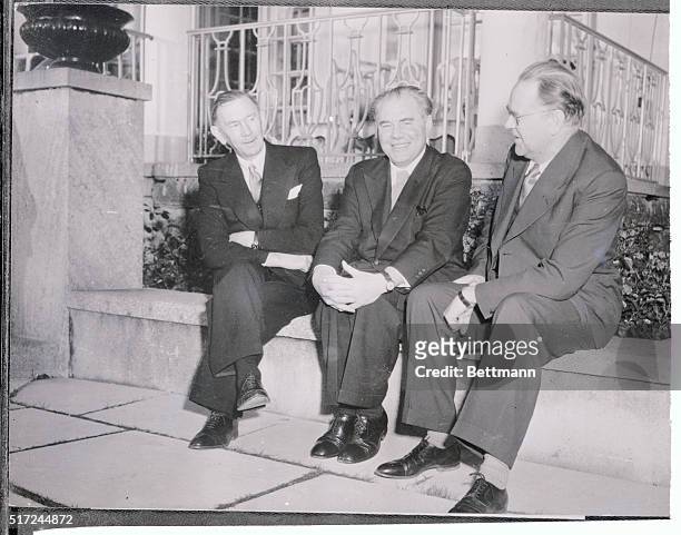 Norway's Prime Minister Oscar Torp , his Danish counterpart Hans Hedtoft and Sweden's Prime Minister Tage Erlander may be discussing things...