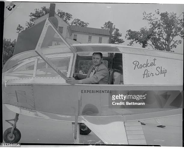 Emporia: Charles Pritchard, designer builder and pilot, makes first test of his wingless Rocket Air Ship on mile lone runway at Emporia, Virginia,...