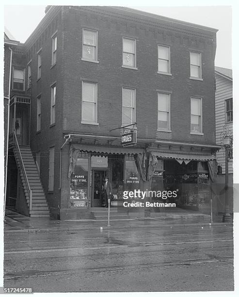 Steelton, PA.: A landmark in Steelton is the 67-year-old Porr's Drug Store. John W. Porr, son of the founder, is seen here in the store's doorway....