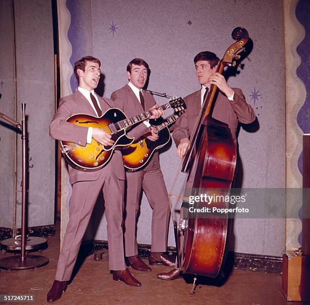 Conleth Cluskey, Declan Cluskey and John Stokes of Irish vocal group The Bachelors pictured in performance in 1964.