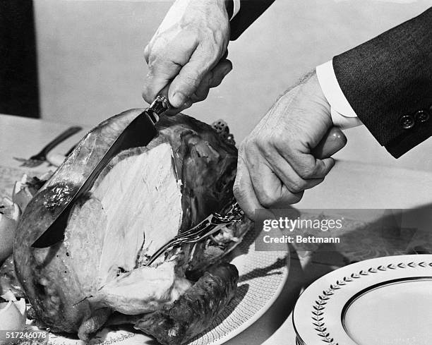 After the horizontal cut is made, slice downward with straight, even strokes, beginning halfway up the breast. When the knife reaches, cut above the...