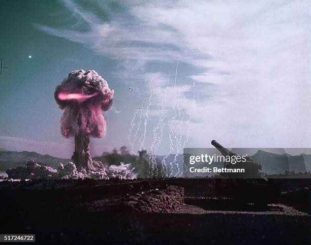 The mushroom cloud from "Grable", the first nuclear artillery shell, part of Operation UPSHOT-KNOTHOLE. The artillery piece used to fire the nuclear...