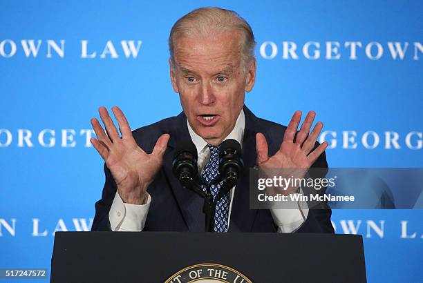 Vice President Joe Biden delivers remarks at Georgetown University Law Center on March 24, 2016 in Washington, DC. Biden called on the U.S. Senate to...