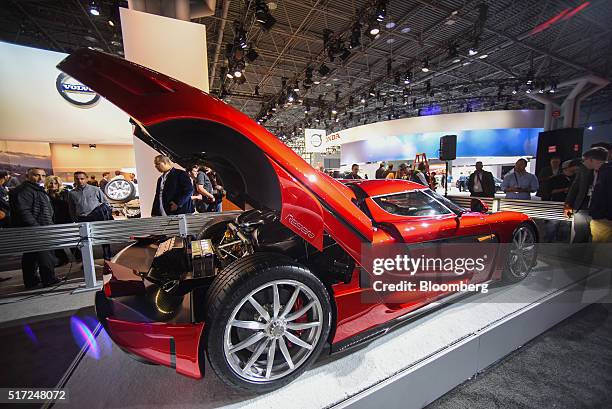 The Koenigsegg Automotive AB Regera luxury vehicle is displayed during the 2016 New York International Auto Show in New York, U.S., on Thursday,...