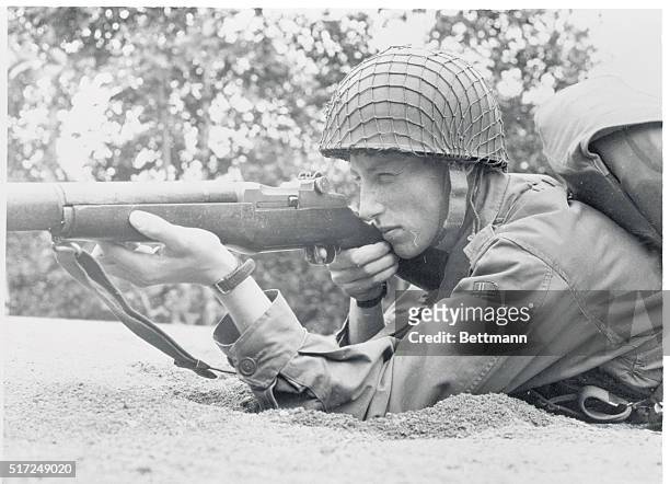 Royal Rifleman. Near Oslo, Norway: Hereditary Prince Harald of Norway draws a bead on a target at Trandum Military Camp, near Oslo. The 19-year-old...
