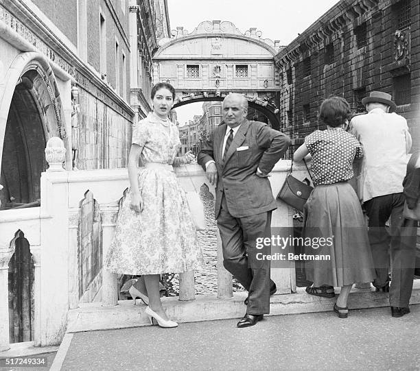 Venice, Italy: A View From The Bridge. Opera singer Maria Meneghini Callas, whose fiery temperament has made many headlines, visits the Bridge of...