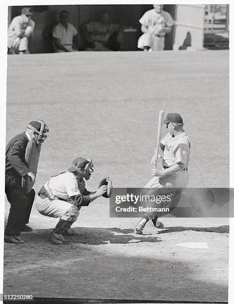 As rough at bat as he was on the mound, Tigers pitcher Virgil Trucks gives it everything as he cuts at the ball for a strike in the sixth inning of...