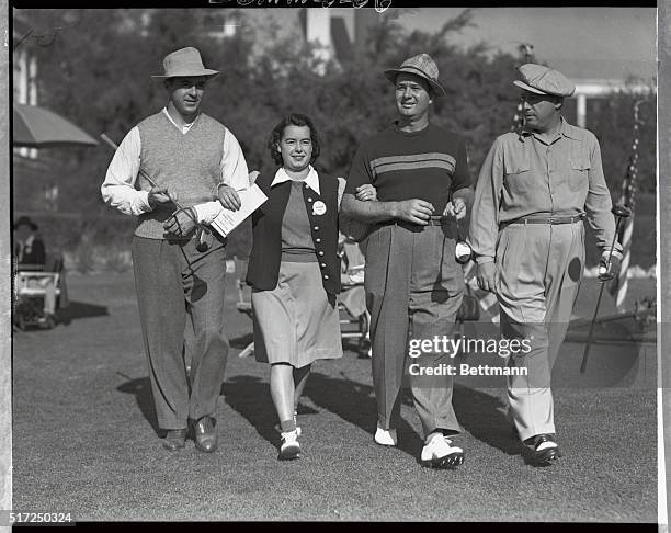 Betty Hicks Newell, women's national amateur golf champion, is shown with three of the stars who are competing in the $10,000 Los Angeles Open Golf...