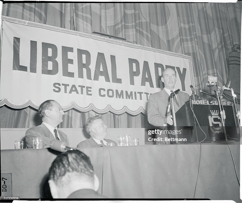 Governor Adlai Stevenson Speaking at Podium