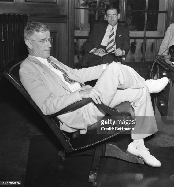 Vannevar Bush, President of the Carnegie Institution of Washington, is pictured at his desk after President Roosevelt, by executive order created the...