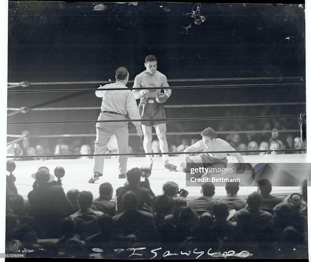 Billy Conn Scrambling After Blow from Joe Louis
