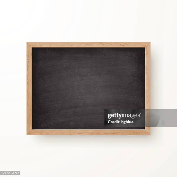 illustrazioni stock, clip art, cartoni animati e icone di tendenza di vuoto chalkboard con struttura in legno su sfondo bianco - lavagna