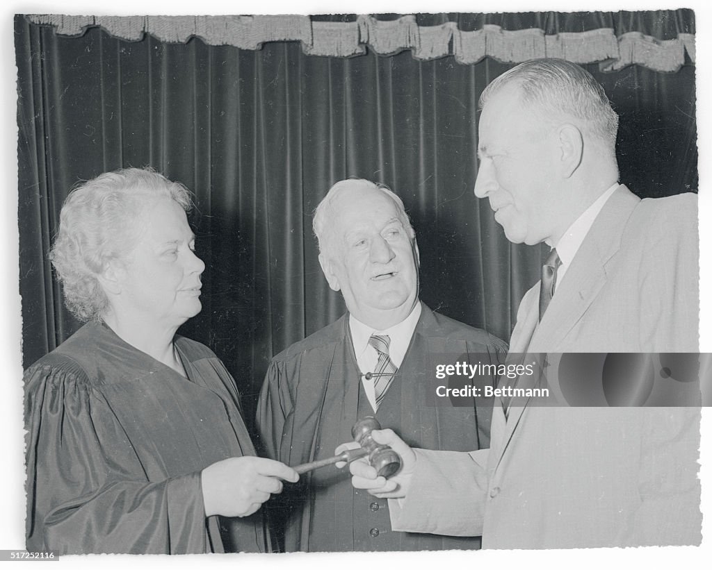 Irving Ives Presenting a Gavel to Mary Donlon