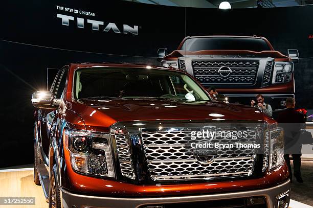 Nissan revealed its new Titan truck at the New York International Auto Show at the Javits Center on March 24, 2016 in New York City. Nissan's Vice...