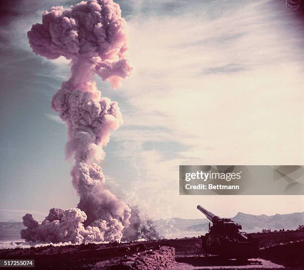 The mushroom cloud from "Grable", the first nuclear artillery shell, part of Operation UPSHOT-KNOTHOLE. The artillery piece used to fire the nuclear...