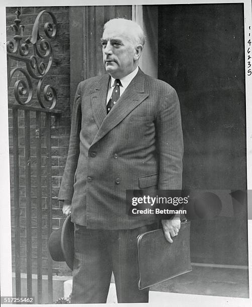 After a meeting of Dominion High Commissioners, Robert Gordon Menzies, the Australian Prime Minister, leaves Number 10 Downing Street.