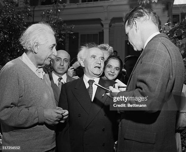 Israeli Prime Minister David Ben-Gurion stopped off to visit Professor Albert Einstein at his home in Princeton, New Jersey, today, on his first leg...