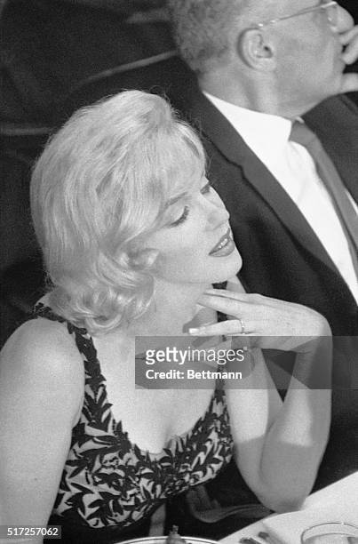 Actress Marilyn Monroe who arrived in Los Angeles late Sept. 18th to attend luncheon for Soviet Premier Nikita Khrushchev at 20th Century Fox Studios...