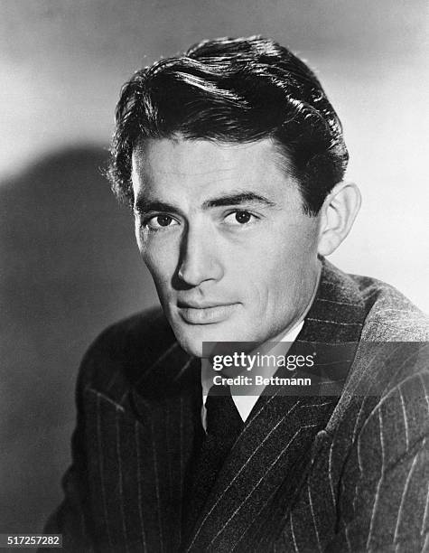 Gregory Peck, in a publicity shot used to promote his participation in a series of radio dramas in 1948.