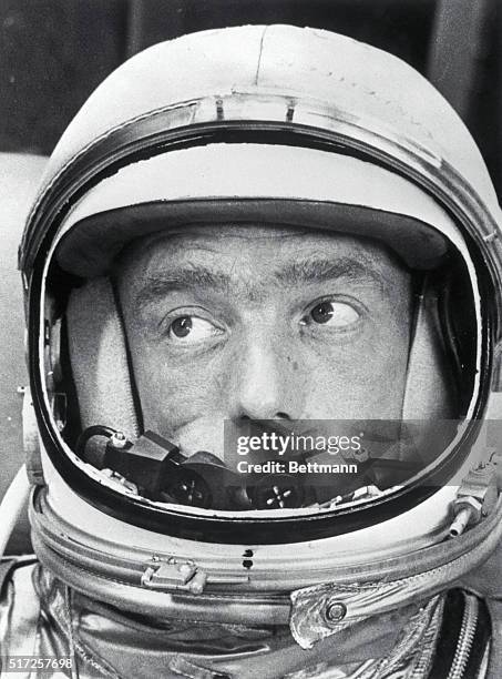 Cape Canaveral: Here is the look of America's second orbital hero-astronaut Scott Carpenter, seen inside his space helmet just a short while before...