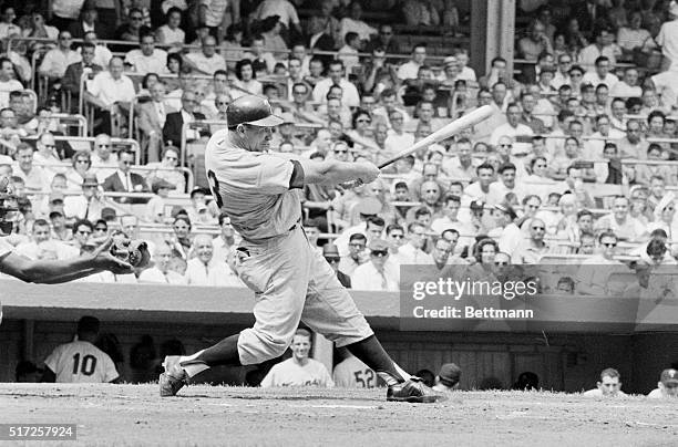 Harmon Killebrew of the Minnesota Twins performing his classic swing in a game against the New York Yankees.