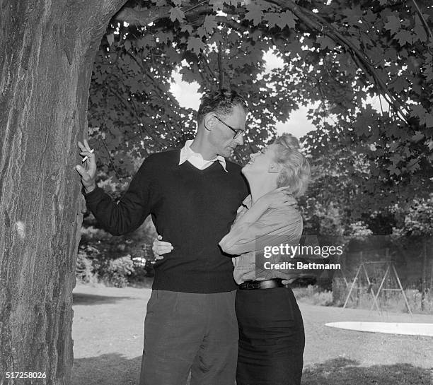 Arthur Miller and Marilyn Monroe at Miller's house in Roxbury, a few hours before their wedding.