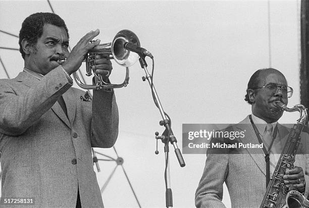 American jazz musicians Art Farmer and Benny Golson performing with their 'Jazztet' at the Capital Radio Jazz Festival at Knebworth House,...