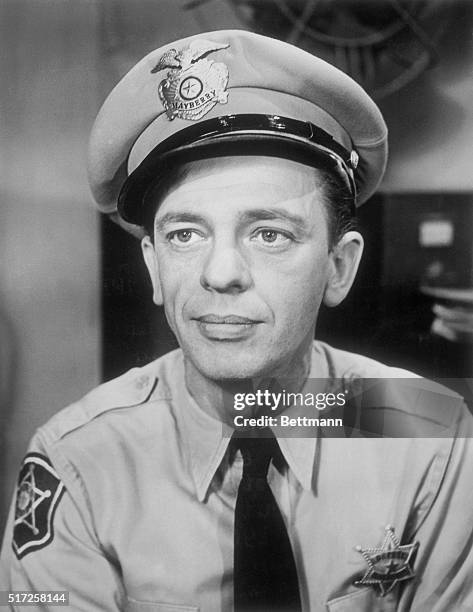 Actor Don Knotts in costume as deputy sheriff Barney Fife in the television series The Andy Griffith Show.