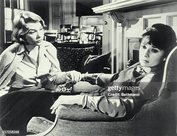 Shirley MacLaine as Martha Dobie and Audrey Hepburn as Karen Wright in The Children's Hour.