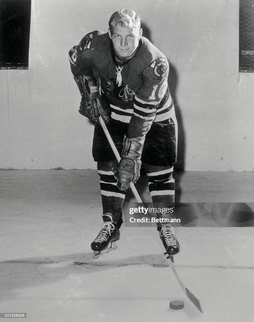 Bobby Hull In Position to Hit Hockey Puck