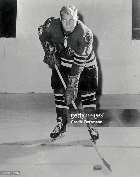Bobby Hull of the Chicago Blackhawks is shown in this uniformed photograph.