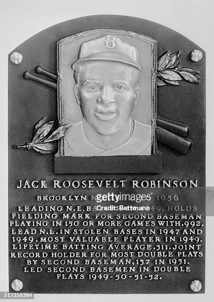 Shown is a replica of plaques honoring Jack R. Robinson, which will be hung in the National Baseball hall of Fame Museum on Monday, July 23, 1962.