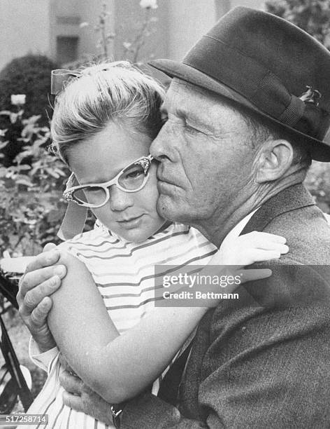 Mary Frances Crosby, eight-year-old daughter of Bing Crosby, makes her acting debut opposite her famous father in Demon Under the Bed a drama about...