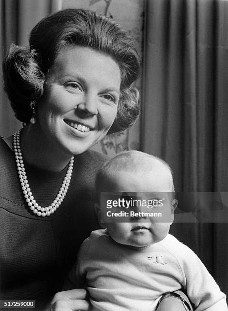 Crown Princess Beatix of the Netherlands smiles brightly for this portrait with her son, Prince William Alexander, who was born April 27, 1967. The...