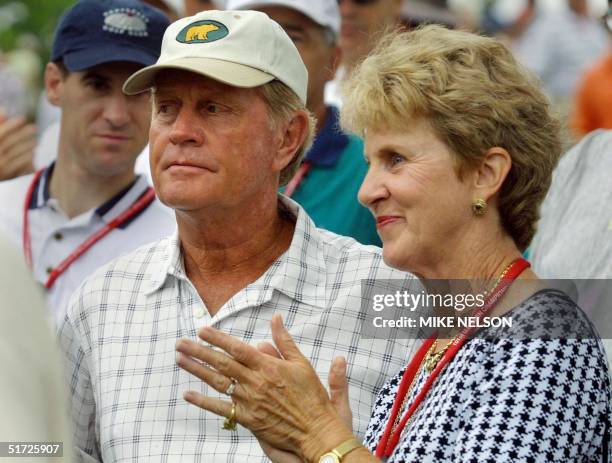 Golfing legend Jack Nicklaus and his wife Barbara watch their son Gary competing in the first round of the US Open Championship at the Southern Hills...