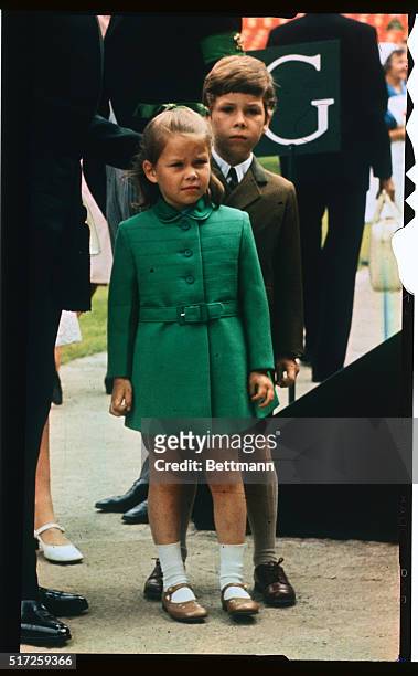 Viscount Linley and Lady Sarah Armstrong-Jones, the children of Princess Margaret and Lord Snowdon, attend investiture of Prince Charles as Prince of...
