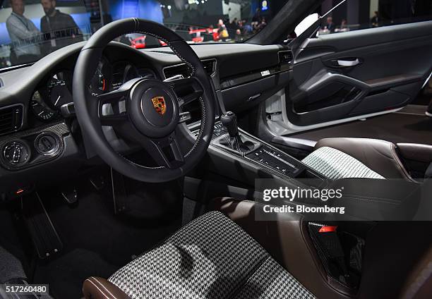 The new Porsche 911 R sits on display at the 2016 New York International Auto Show in New York, U.S., on Thursday, March 24, 2016. Nearly 1,000 cars...