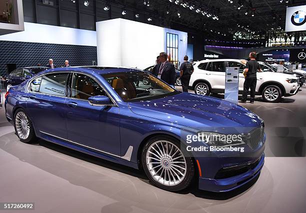 The Bayerische Motoren Werke AG Alpina B7 vehicle is displayed during 2016 New York International Auto Show in New York, U.S., on Thursday, March 24,...