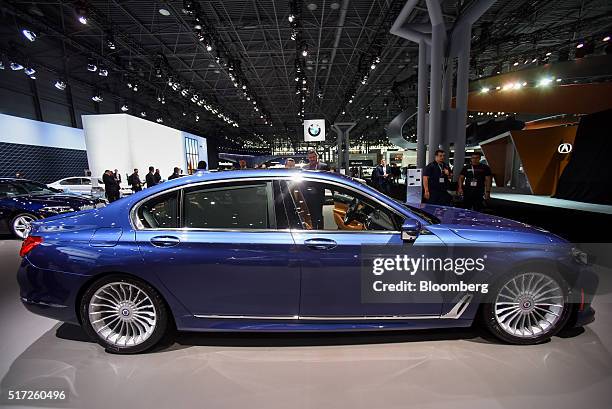 The Bayerische Motoren Werke AG Alpina B7 vehicle is displayed during 2016 New York International Auto Show in New York, U.S., on Thursday, March 24,...