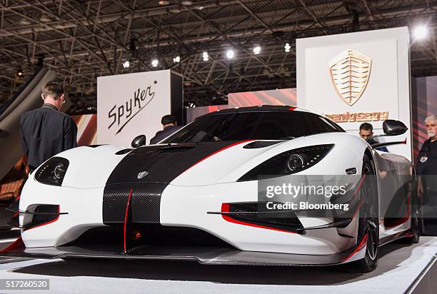 The Koenigsegg Automotive AB One:1 luxury vehicle is displayed during the 2016 New York International Auto Show in New York, U.S., on Thursday, March...