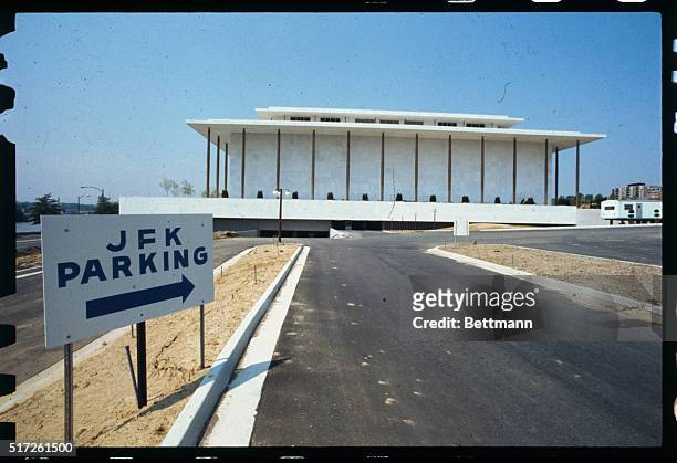Exterior views of the John F. Kennedy Center for the Performing Arts, an oblong building two average city blocks long , 300 feet wide and about 100...